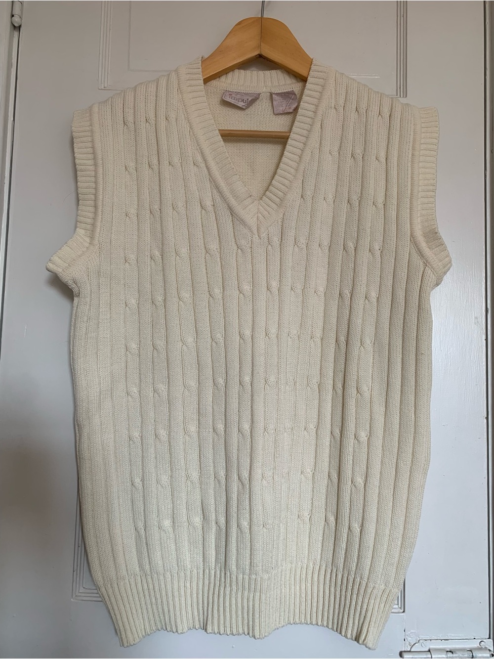 Vintage Cream Ribbed Knit Sweater Vest Size M